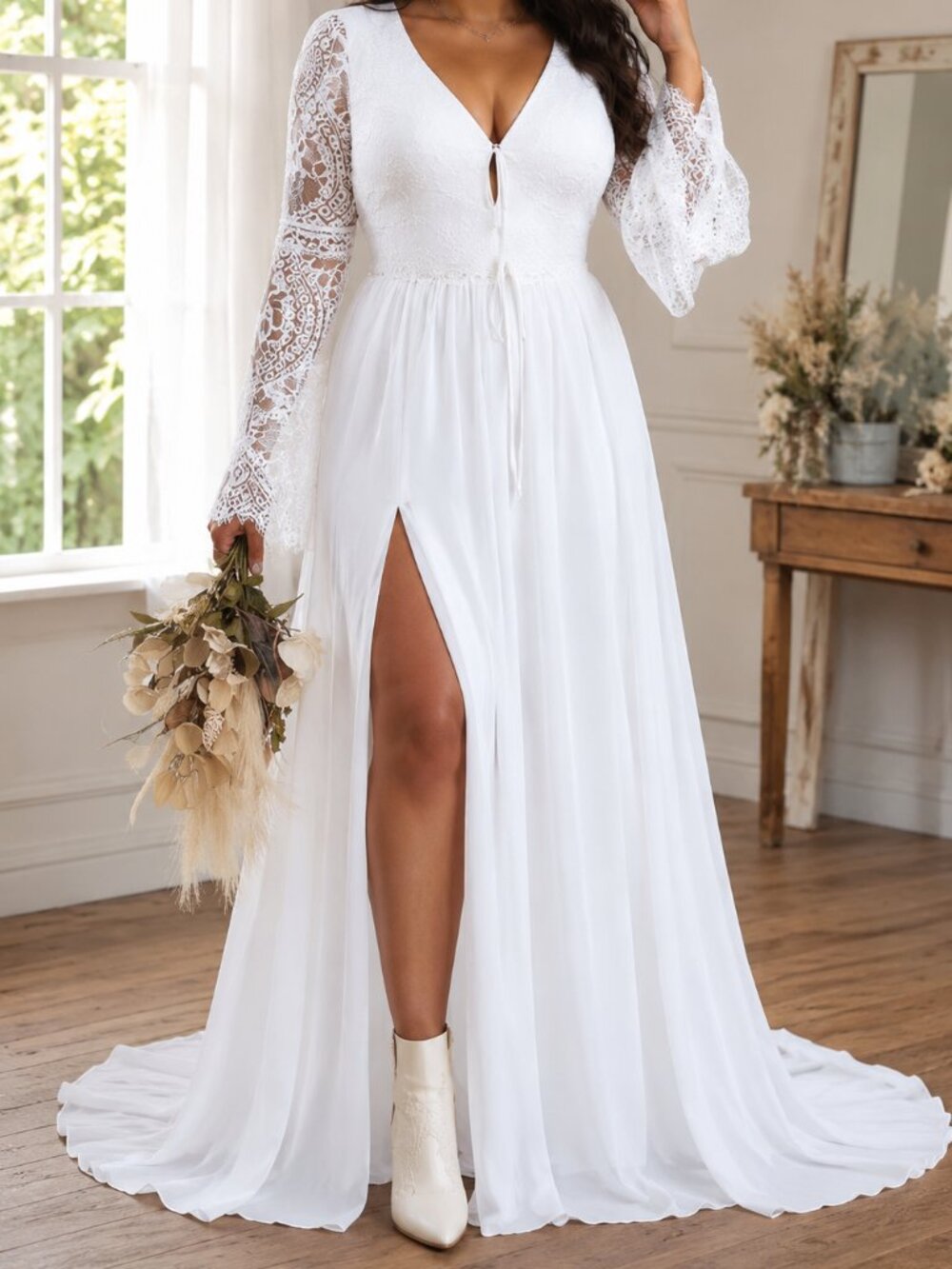 NWT Size 24 White Boho Lace Wedding Dress